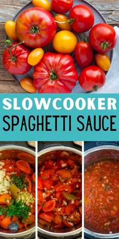 slow cooker spaghetti sauce with tomatoes, onions and other vegetables in the same pan