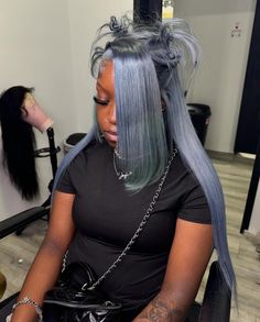 Grey Wig Hairstyles, Grey Wig Install, Exotic Wigs, Straight Wig Hairstyles Black Women, Wig Ponytail, Girly Hairstyles, Frontal Wig Hairstyles, Creative Hair Color