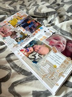 an open scrapbook with pictures of babies on it