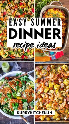 easy summer dinner recipe ideas including shrimp, broccoli, and other food items