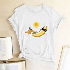 Sunbathing Banana Printed Funny T-shirts Women Summer Tshirt Woman Funny Cute Tops Graphic Teefor Ladies Ropa Mujer Verano Spring Beach Tops With Cartoon Print, Summer Cartoon Print T-shirt For The Beach, Summer Beach T-shirt With Cartoon Print, Casual Cartoon Print Tops For Vacation, Casual Cartoon Print T-shirt For Summer, Cotton Vacation T-shirt With Cartoon Print, Summer Cartoon Print Short Sleeve T-shirt, Summer Cartoon Print T-shirt, Vacation Cotton T-shirt With Cartoon Print