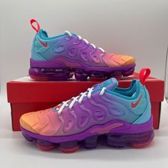 Nike Air VaporMax Plus Fuchsia Dream Crimson Sneakers FD0823-500 Womens Size NEW Multiple Sizes available!  ALL OUR SHOES ARE 100% AUTHENTIC  Box condition will vary. Box may have rips/tears but the shoes are not affected All items are typically shipped within 72 hours of purchase (excluding weekends) to the shipping address on file.  All items come from a clean and smoke free home! Read our feedback and buy with confidence! Your feedback is very important to us. If you had a great experience please let us know by leaving us a review! If there was a problem with your order please let us know so that we can work to resolve the issue. Thank you for shopping with us! Dynamic Multicolor Running Shoes With Laces, Purple Running Shoes With Abzorb Midsole For Light Sports, Dynamic Multicolor Lace-up Sneakers, Nike Pink Dynamic Sneakers, Purple Air Max Cushioned Lace-up Sneakers, Multicolor High-top Sneakers With Air Max Cushioning, Nike Dynamic Pink Sneakers, Multicolor Low-top Sneakers With Air Max Cushioning, Pink Nike Dynamic Sneakers