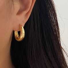 Teardrop Thick Gold Hoops – ANETT Chunky Hoop Earrings Aesthetic, Chunky Small Hoop Earrings, Thick Earrings Hoop, Gold Earrings Layered, Thick Gold Hoops Aesthetic, Gold Hoop Earrings Thick, Gold Jewelry Hoop Earrings, Gold Teardrop Hoop Earrings, Everyday Gold Hoop Earrings