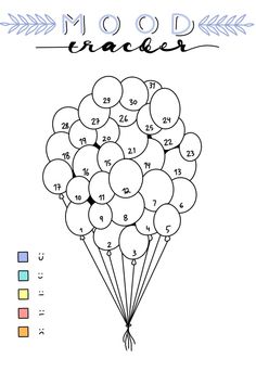 Coloring Page with Balloons and Numbers Good Notes Mood Tracker, Cute Mood Tracker Printable, Diy Habit Tracker, Mood Chart Bullet Journal, Bujo Mood Tracker Ideas, Aesthetic Mood Tracker, Mood Tracker Bullet Journal Printable