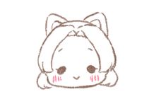 a drawing of a cat with pink eyes on it's face and head resting on its back