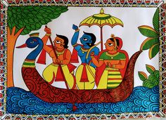 Painting On Rajasthan, Wall Painting Madhubani, Folk Art Of India Paintings, Folk Paintings Of India, Phad Painting Rajasthan Motifs, Phad Painting Easy, Phad Painting Motifs, Pattachitra Art Paintings