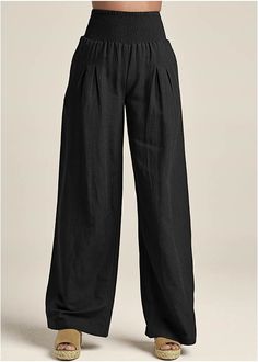 Wide Leg Pants Outfit Dressy, Pants Outfit Dressy, Wide Leg Pants Outfit, Pants With Elastic Waist, High Waisted Wide Leg Pants, Black Wide Leg Pants, Wide Leg Linen Pants, Wide Legs