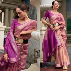 Elevate your style with our Handloom Tissue Saree, a delicate blend of tradition and contemporary elegance. Woven with fine threads that shimmer like liquid gold or silver, this saree offers a lightweight, ethereal drape that is perfect for festive occasions. The intricate craftsmanship and subtle sheen of the tissue fabric make it a statement piece that radiates grace and charm --------------------------------- S A R E E ● D E T A I L S --------------------------------- ● Fall and Edging : Done ● Tassel : See in Option ● Petticoat : On request Extra Charges ● Drapping Saree (Ready to wear) : On Request Extra Charges ● Blouse : Matching Unstitched Piece (See in option) ● Occasion : Wedding, Party, Festive, Function ● Type: Bollywood ● Includes : 1 Saree, 1 Blouse Piece ● Saree length : 5.5 Drapping Saree, Tissue Fabric, Dust Pink, Tissue Silk Saree, Festive Wedding, Tissue Saree, Liquid Gold, Blouse Piece, Petticoat