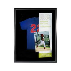 an image of a baseball player's jersey and t - shirt in a shadow box