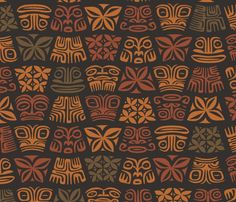 an abstract pattern made up of many different shapes and colors, including oranges and browns