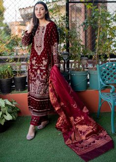 Buy Micro Velvet Formal Salwar Kameez for Girls in Wine Red Shade a Soulful Pakistani Dress. This Formal Salwar Kameez can be Customized. Fast Shipping. Red Naqshi Unstitched Suit For Wedding, Elegant Red Anarkali Set With Naqshi Detailing, Elegant Red Anarkali Set With Naqshi, Red Unstitched Suit With Dupatta For Eid, Unstitched Red Suit With Dupatta For Eid, Festive Red Salwar Kameez With Naqshi Detail, Festive Red Salwar Kameez With Naqshi, Red Dabka Embroidered Georgette Kurta, Red Salwar Kameez With Naqshi For Festive Occasions