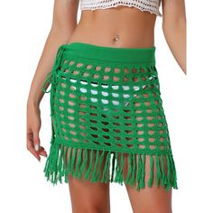 Looking for a stylish and versatile addition to your wardrobe? Look no further than the tassel crochet skirt! This skirt is a perfect choice for any fashion-forward individual who wants to stay on-trend while still feeling comfortable and confident. Whether you're heading to the beach, pool, lake, or resort, this skirt is the perfect choice for a chic and sophisticated look. Pair it with a bikini or a crop top to complete your beach-ready outfit, or wear it as a coverup for a day of lounging in Skirt Swimsuit Coverup, Tassel Crochet, Polyester Crochet, Cutout Pants, Long Floral Skirt, Mesh Cover Up, Midi Skirt With Pockets, Business Skirt, Skirt Swimsuit