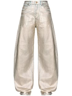 PINKO Metallic wide-leg Jeans - Farfetch Yoko London, City Dress, Relaxed Fit Jeans, Denim Design, Summer Beach Wear, Pocket Jeans, Ballet Flat Shoes, Ski Wear, Jeans Denim