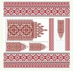 a red and white pattern with different designs on it, including the design for an area rug