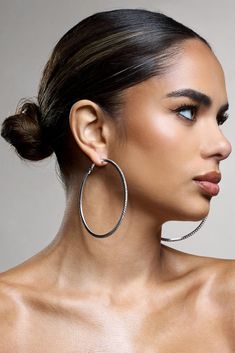 Amika | Silver Diamante Thin Hoop Earrings Health And Hygiene, Chunky Twists, Glass Hinges, Club L London, Silver Statement Earrings, Abstract Earrings, Chunky Hoop Earrings, Hoop Design, Gold Statement Earrings