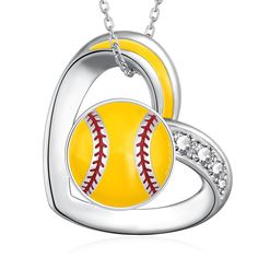 two baseballs in the shape of a heart with diamonds hanging from it's sides