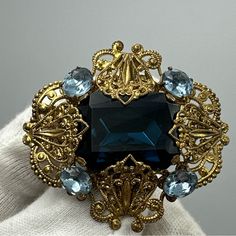 West Germany 1960’s Sapphire Blue Glass & Rhinestone Brooch Vintage Jewelry #714 Rhinestone Brooches, Vintage Brooches, Blue Glass, Blue Sapphire, Beautiful Jewelry, Sapphire, Vintage Jewelry, Womens Sizes, Women Jewelry