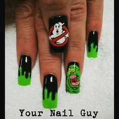 Ghostbusters Makeup Halloween, Ghostbuster Nail Art, Ghostbusters Room Ideas, Ghostbusters Nails Halloween, Ghostbuster Nails, Ghostbusters Nail Art, Horror Movie Nail Art, Casper The Friendly Ghost Nail Art