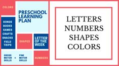 a poster with the words preschool learning plan and numbers shapes colors