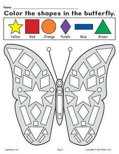 color the shapes in the butterfly