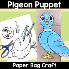 the paper bag craft is designed to look like a blue bird