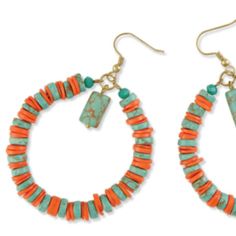 This Bohemian Looking Earring Can Be Paired With Any Trendy Look That Will Pop Its Bright Colors Of Orange And Turqoise. Bohemian Orange Hoop Earrings For Summer, Red Bohemian Hoop Earrings For Beach, Bohemian Red Hoop Earrings For Beach, Disney Earrings, Beaded Earrings Diy, Light Earrings, Open Hoop Earrings, Earrings Diy, Geometric Circle