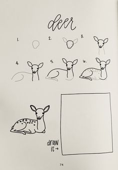 an open book with drawings of deer laying on the ground and numbers drawn in it