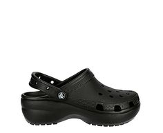 Crocs Classic Bae Women's Platform Clog Lift your style with this fun Crocs Classic Bae women's platform Clog. With a synthetic upper and customizable backstrap for personalization with Jibbitz charms, this Slip-On Clog has more edge. The Croslite cushioning gives classic Crocs comfort with a platform outsole to give this Shoe enough height for you to make a statement. Synthetic upper Slip-On Customizable backstrap Croslite foam cushioningUltra-contoured platform outsole Platform Crocs, Classic Crocs, Black Crocs, Platform Clogs, Rack Room Shoes, Rack Room, Platform Sandals, Clogs, Slip On