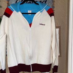 Women’s Adidas Color Block Zipper Sweater Size Large Nwot White Track Jacket With Zipper Closure For Fall, White Zipper Track Jacket For Winter, White Retro Long Sleeve Outerwear, Vintage White Long Sleeve Track Jacket, Zipper Sweater, Adidas Sweater, Sweaters Women, Zippered Sweater, Adidas Women