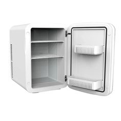 an open white refrigerator on a white background