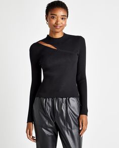 Refined with a hint of edge. The Valentina Cutout Sweater is made from a rib knit and features an asymmetrical slash cutout at the yoke (bonus: it's bra strap-friendly.) Its slim fit body tucks into skirts and pants. Wear during office hours, wear for date night. Mock neck Slash cutout detail Slim fit Viscose blend rib knit Cutout Sweater, Bra Strap, Fit Body, Bra Straps, Kids House, Mock Neck, Date Night, Rib Knit, Sweaters & Cardigans