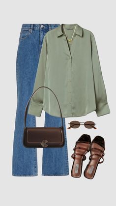 Lilac And Navy Blue Outfit, Light Green Shirt Outfit, Green Button Up Outfit, Lunch Outfit Ideas, Green Shirt Outfit, Classy Ootd, Light Green Shirt, Navy Blue Outfit, Casual College Outfits