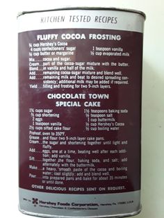 a can of cocoa frosting with instructions on it