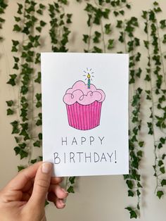 Custom handmade happy birthday card Easy Happy Birthday Cards Drawing, Easy Birthday Cards Diy, Easy Greeting Cards, Happy Birthday Cupcake, Handmade Greeting Card Designs, Happy Birthday Cards Diy, Creative Birthday Cards