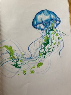 Drawing alevel art painting paint oil acrylic draw animals Jelly Fish Color Pencil Drawing, Drawing Jellyfish, Jellyfish Drawing, Ballpoint Pen Art, Art Journal Prompts, Sketch Inspiration