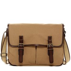 FREE GROUND SHIPPING! COTTON CANVAS TRIMMED WITH RAW-EDGE FULL-GRAIN BUFFALO HIDE This canvas and leather messenger bag offers style and function in a lightweight body. It is handmade from cotton canvas and trimmed with full-grain Buffalo leather. The bag has a roomy main compartment with a fully lined interior that includes a designated iPad/Tablet pocket, plenty of room for files and folders, and organizer pockets to hold your mobile phone, portable hard drive, pens, and accessories. Dual open Coated Canvas Satchel With Adjustable Strap And Flap, Beige Leather Trim Flap Shoulder Bag, Beige Flap Shoulder Bag With Leather Trim, Casual Canvas Flap Shoulder Bag, Casual Canvas Satchel With Adjustable Strap, Casual Satchel With Canvas Lining For School, Casual School Satchel With Canvas Lining, Casual Canvas Crossbody Satchel, Canvas Flap Shoulder Bag For School