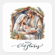 a christmas card with the image of jesus and mary holding a baby in her lap