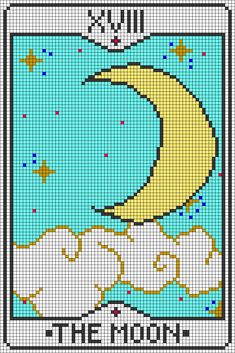 a cross stitch pattern with the moon and stars on it, as well as an image of