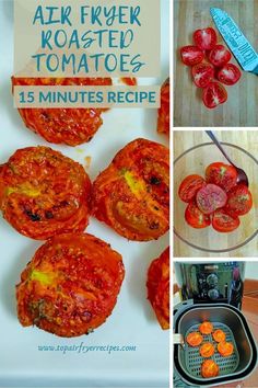 tomatoes are being cooked in the air fryer and placed on top of each other