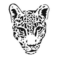 a black and white drawing of a leopard's face