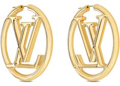 Louis Vuitton Louise Hoop Earrings Gold in Metal with Gold-tone Lv Earrings, Mine Mine Mine, L Letter, Louis Vuitton Earrings, Louise Vuitton, Louis Vuitton Gifts, Mine Mine, V Logo, Expensive Jewelry Luxury