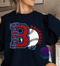 Custom Glitter Baseball Sweatshirts & Hoodies - BIG LETTER Name & Numbers -----> Since I can only give 2 option in the drop menus - you will need to indicate more info in the Customization Box. **Please Refer to the Pics** Baseball Remains White  PRIMARY COLOR - BIG LETTER & word "Baseball" SECONDARY COLOR - Cursive Name, Trim around BIG LETTER & Numbers **Sweat Shirt Info: 50/50 Cotton/Poly - Solid Colors 40/60 Cotton/Poly - Heather Colors 8 Oz. Tear Away Tag Pre-ShrunkPill-resistant air jet yarn Uni-Sex Sizing   **Available Sizes:     Adult - Small, Medium, Large, X-Large, 2X-Large    Youth - Small, Medium, Large, X-Large (YOUTH SIZES DO NOT HAVE DRAWSTRINGS for HOODIES) SHOP POLICIES: If You have questions please feel free to ask. 1.) I am not responsible for color selections. Nor am I Baseball Mom Jacket, Baseball Shirts Ideas, Baseball Mom Gift Ideas, Spirit Wear Designs, Softball Shirt Designs, Cross Country Shirts, Team Shirt Designs, Baseball Shirt Designs, Big Letter