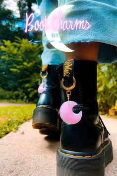 Rose Quartz Crescent Boot Charms available in gold & silver accents. Boot Charm, Boot Charms, Dragon Lady, Ethereal Jewelry, Unique Boots, Dopamine Dressing, Hipster Outfits, Lovely Clothes, Sorel Winter Boot