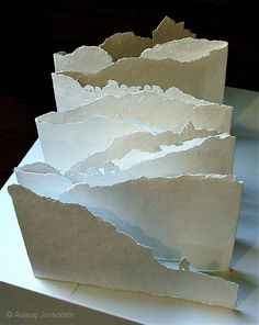 three pieces of paper are stacked on top of each other