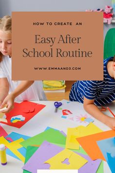 two children are playing with paper and scissors on the table in front of an easy after school routine