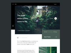 an image of a website page with green plants on the front and back pages in black