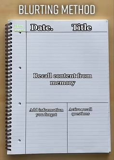 a notebook with the words date, title and memory written on it next to an image of