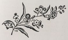 a black and white drawing of flowers on a sheet of paper with the letter vb