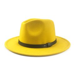 Man Women Cap Big Brim Fedora Weatern Style Bowler Vintage Woolen Cowboy Hat Winter Retro Adjustable Fedora, Retro Hats For Fall, Trendy Yellow Hats For Fall, Casual Wide Brim Top Hat For Fall, Trendy Yellow Fall Hat, Trendy Yellow Fall Hats, Adjustable Brimmed Baseball Cap For Fall, Retro Curved Brim Hat For Fall, Classic Yellow Hat With Short Brim