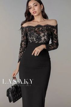 Lasaky - Elegant and Stylish Slim Fit Pencil Dress with Delicate Lace Collar Sheer Lace Bodycon Dress, Fitted Pencil Dress, Lace Pencil Dress, Sleeveless Pencil Dress, Midi Party Dress, Womens Wrap Dress, Lace Prom Dress, Fall Dress, Lace Bodycon